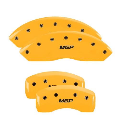 Picture of MGP 4 Caliper Covers Engraved Front Rear MGP Yellow Finish Black Char 2007 Cadillac STS