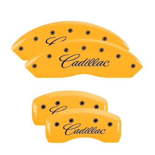 Picture of MGP 4 Caliper Covers Engraved F R CursiveCadillac Yellow Finish Black Char 2004 Cadillac CTS