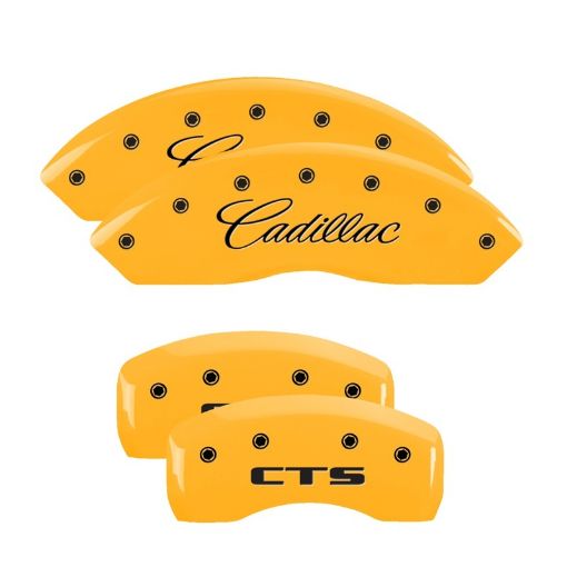 Picture of MGP 4 Caliper Covers Engraved Front Cadillac Rear CTS Yellow Finish Black Char 2004 Cadillac CTS