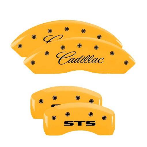 Picture of MGP 4 Caliper Covers Engraved Front Cadillac Rear STS Yellow Finish Black Char 2007 Cadillac XLR