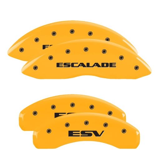 Picture of MGP 4 Caliper Covers Engraved Fr Escalade Rear ESV Yellow Finish Blk Char 2003 Cadillac Escalade ESV