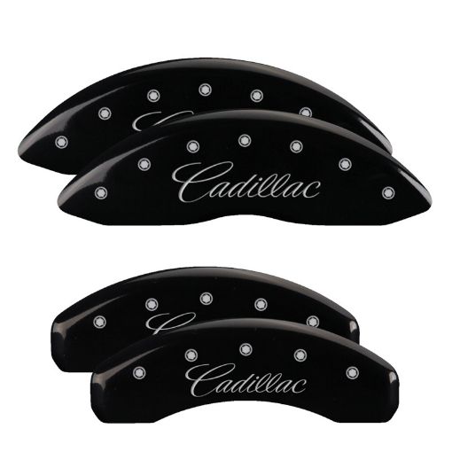 Picture of MGP 4 Caliper Covers Engraved F R CursiveCadillac Black Finish Silver Char 2015 Cadillac CTS