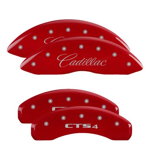 Picture of MGP 4 Caliper Covers Engraved Front Cadillac Rear CTS4 Red Finish Silver Char 2015 Cadillac CTS