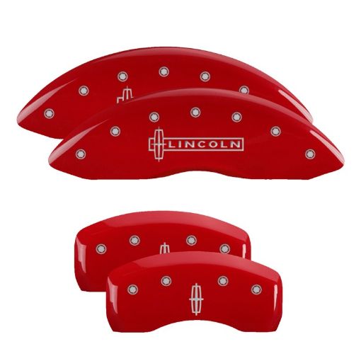 Picture of MGP 4 Caliper Covers Engraved Front Lincoln Rear Star Logo Red Finish Silver Char 2019 Lincoln MKZ