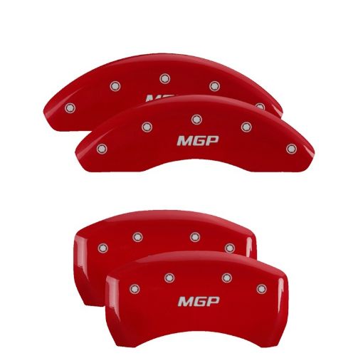 Picture of MGP 4 Caliper Covers Engraved Front Rear MGP Red Finish Silver Char 2017 Infiniti QX30