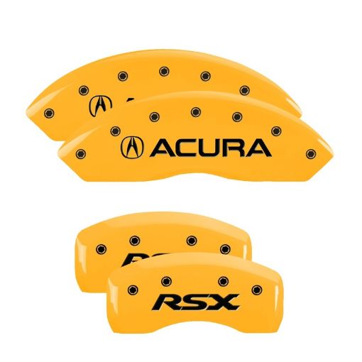Picture of MGP 4 Caliper Covers Engraved Front Acura Rear RSX Yellow Finish Black Char 2002 Acura RSX