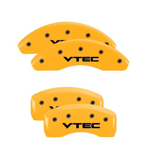 Picture of MGP 4 Caliper Covers Engraved Front Rear Vtech Yellow Finish Black Char 2005 Acura NSX