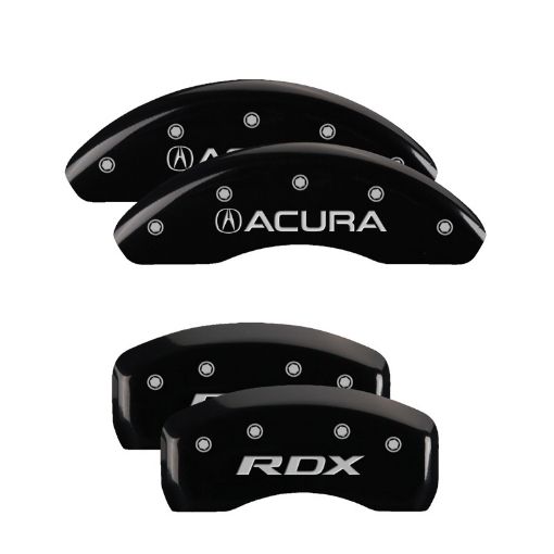 Picture of MGP 4 Caliper Covers Engraved Front Acura Rear TLX Black Finish Silver Char 2019 Acura RDX