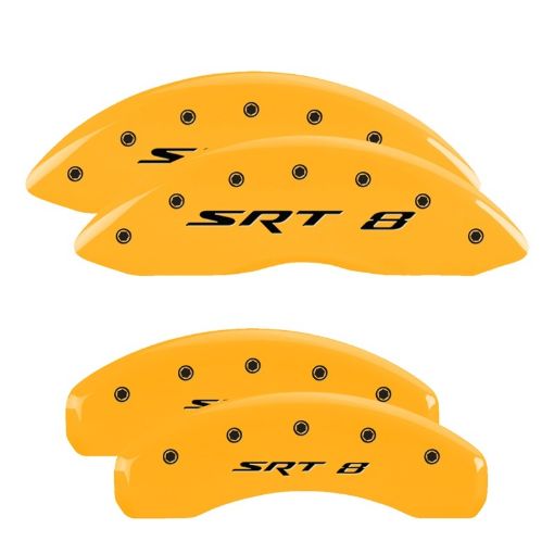Picture of MGP 4 Caliper Covers Engraved Front Rear Srt8 Yellow Finish Black Char 2006 Jeep Commander