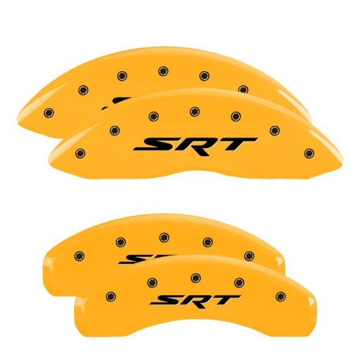 Picture of MGP 4 Caliper Covers Engraved Front Rear Srt Yellow Finish Black Char 2006 Jeep Commander