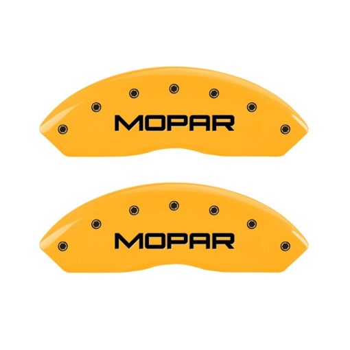 Picture of MGP 2 Caliper Covers Engraved Front Mopar Yellow Finish Black Char 2006 Jeep Wrangler