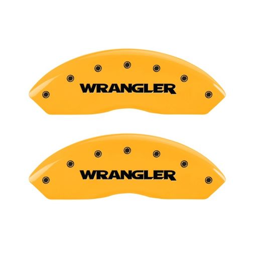 Picture of MGP 2 Caliper Covers Engraved Front Wrangler Yellow Finish Black Char 2006 Jeep Wrangler