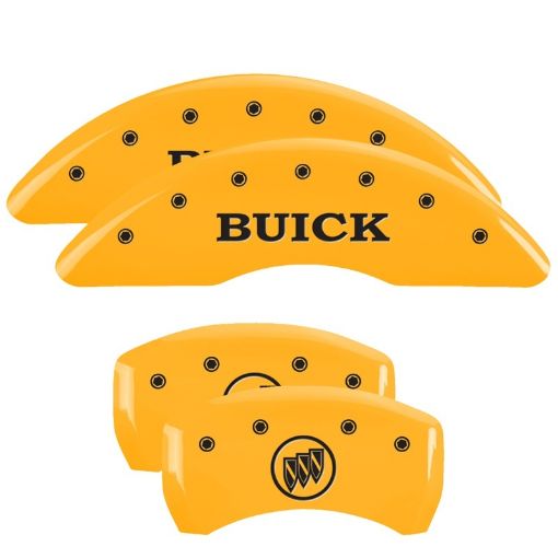 Picture of MGP 4 Caliper Covers Engraved Front Buick Rear Yellow Finish Black Char 2018 Buick Enclave