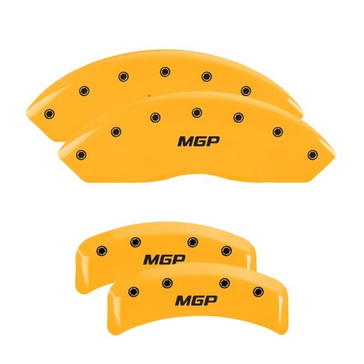 Picture of MGP 4 Caliper Covers Engraved Front Rear MGP Yellow Finish Black Char 2001 Subaru Outback