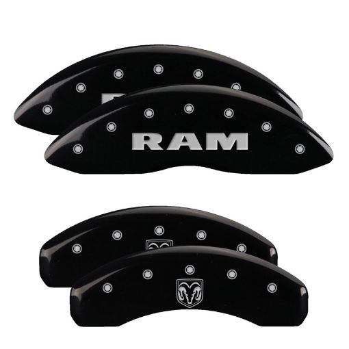 Picture of MGP 4 Caliper Covers Engraved Front Ram Rear Ramhead Black Finish Silver Char 2019 Ram 1500