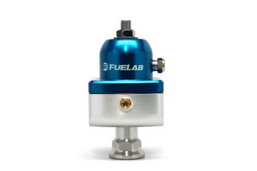 Picture of Fuelab 555 High Pressure Adjustable FPR Blocking 25 - 65 PSI (1) - 8AN In (2) - 8AN Out - Blue