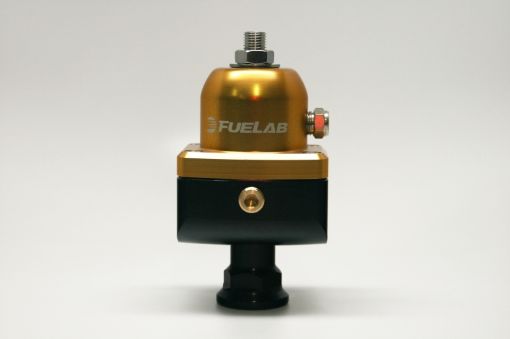 Picture of Fuelab 555 High Pressure Adjustable FPR Blocking 25 - 65 PSI (1) - 8AN In (2) - 8AN Out - Gold