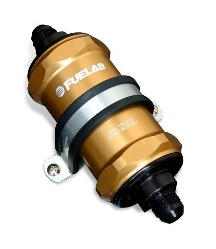 Picture of Fuelab 818 In - Line Fuel Filter Standard - 6AN InOut 6 Micron Fiberglass - Gold