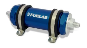 Picture of Fuelab 828 In - Line Fuel Filter Long - 8AN InOut 10 Micron Fabric - Blue