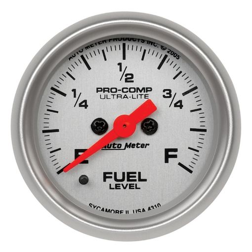 Picture of Autometer Ultra - Lite 52mm 0 - 280 ohm Adj Full Sweep Electronic Fuel Level Programmable Empty - Full Ga