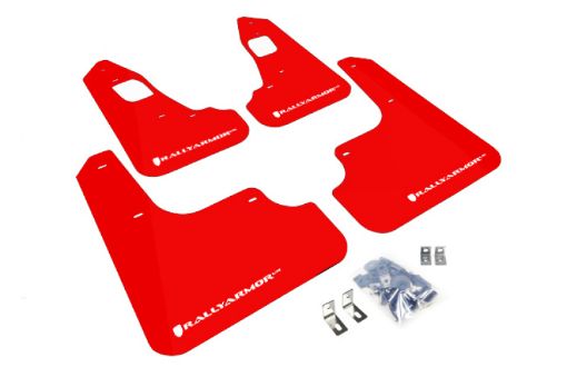 Picture of Rally Armor 08 - 17 Mitsubishi EVO X Red UR Mud Flap w White Logo