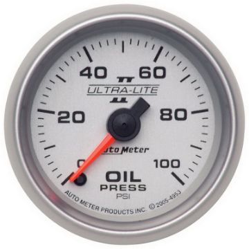 Picture of Autometer Ultra - Lite II 52mm 0 - 100 psi Full Sweep Electric Oil Pressure Gauge