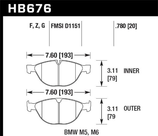 Picture of Hawk 06 - 10 BMW M5M6 Perf Ceramic Street Front Brake Pads