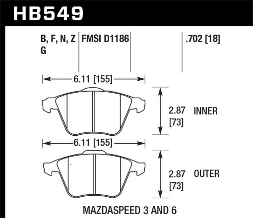 Picture of Hawk 07 - 11 Mazdaspeed3 06 - 11 Mazdaspeed6 05 - 09 Volvo V50 DTC - 60 Front Race Brake Pads