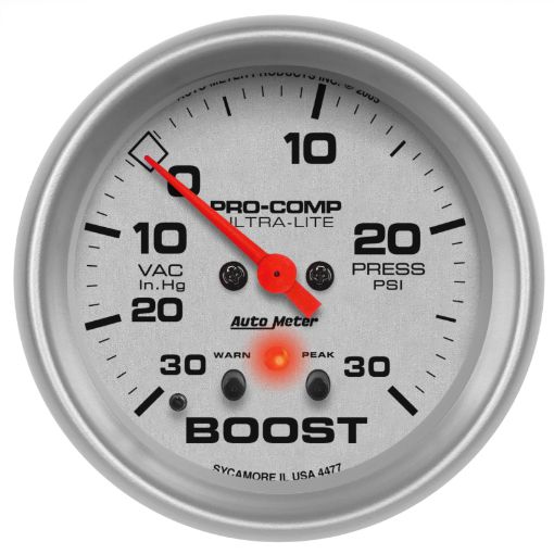 Picture of Autometer Ultra - Lite 66.7mm Full Sweep Elec 30 IN Hg30 PSI VacuumBoost w Peak Memory Warning