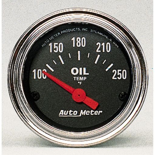 Picture of Autometer Traditional Chrome 52mm 100 - 250 Degree F Short Sweep Electrical Oil Temperature Gauge