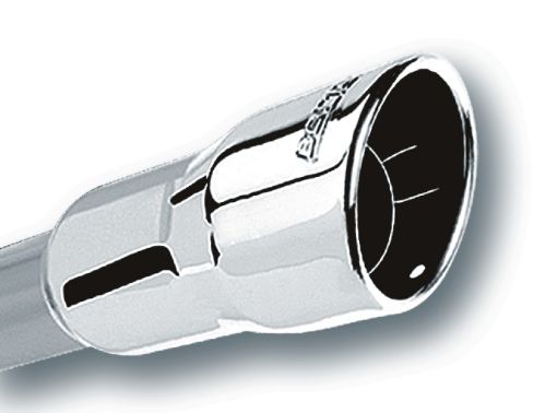 Picture of Borla 2.25in Inlet 3.5in Round Rolled Angle Cut Intercooled Outlet x 6.5in Long Embossed Tip