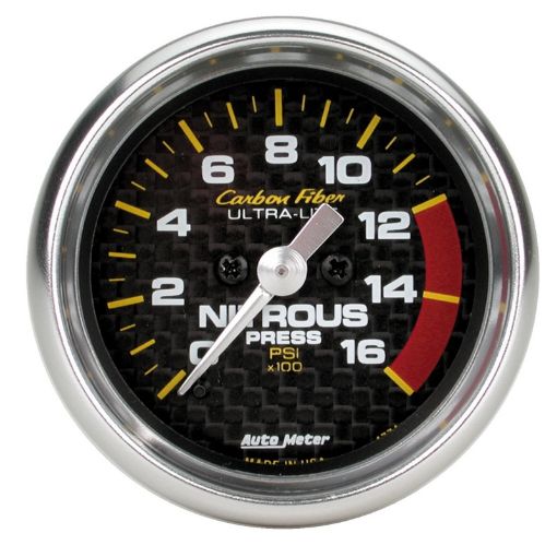 Picture of Autometer Carbon Fiber 52mm 0 - 1600 PSI Full Sweep Electronic Nitrous Pressure Gauge