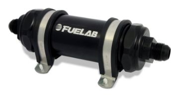 Picture of Fuelab 828 In - Line Fuel Filter Long - 12AN InOut 100 Micron Stainless - Black
