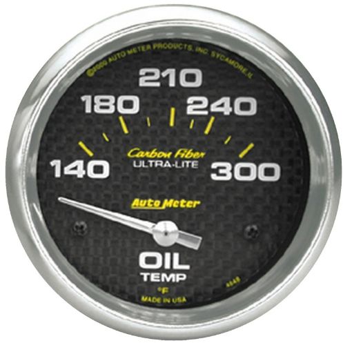 Picture of Autometer Carbon Fiber Oil Temp 66.7mm 2 58in Short Sweep Electronic 300 Deg F Temperature Gauge