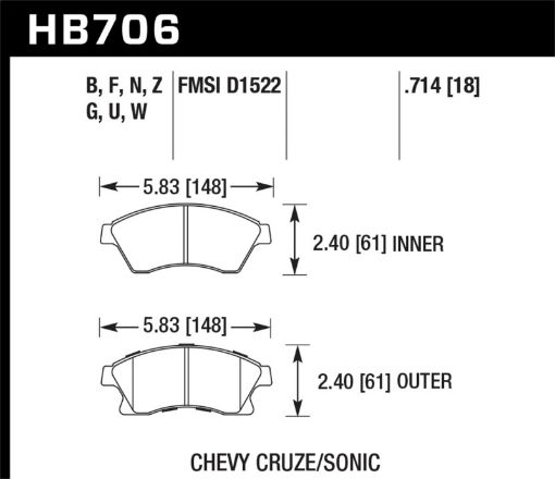 Picture of Hawk 11 - 12 Chevy Cruze EcoLS1LT2LTLTZ 12 Sonic LSLTLTZ HP Plus Front Street Brake Pads