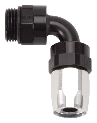 Picture of Russell Performance Swivel Hose End Assy 10 AN Male SAE Port to 8 Hose 90 Deg ClrBlk Anodized