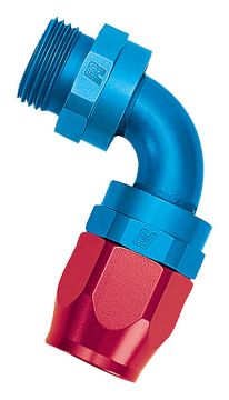 Picture of Russell Performance Hose End 6 Hose to 6 Radius Inlet Port Swivel 90 Deg RedBlue