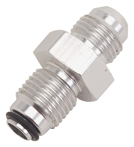 Picture of Russell Performance - 6 AN (male to 916in - 18 O - ring seal) Power Steering Adapter. Clear anodized