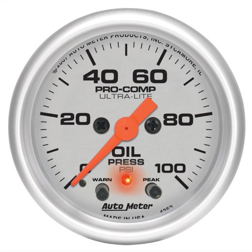 Picture of Autometer Ultra - Lite 52mm 0 - 100 PSI FS Electronic Oil Pressure w Peak Memory Warning Gauge