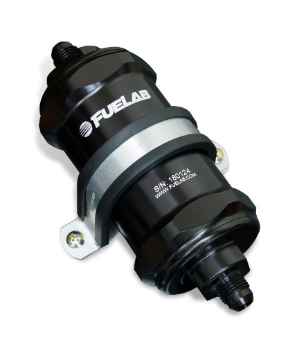 Picture of Fuelab 848 In - Line Fuel Filter Standard - 6AN InOut 40 Micron Stainless wCheck Valve - Black
