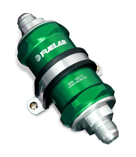 Picture of Fuelab 848 In - Line Fuel Filter Standard - 8AN InOut 6 Micron Fiberglass wCheck Valve - Green