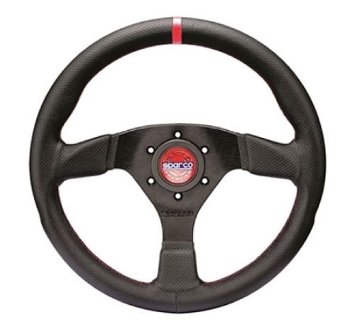 Picture of Sparco Steering Wheel R383 Champion Black Leather Red Stiching