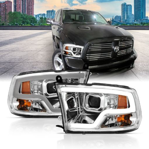Picture of ANZO 09 - 18 Dodge Ram 1500 Plank Style Projector Headlights Chrome w Halo