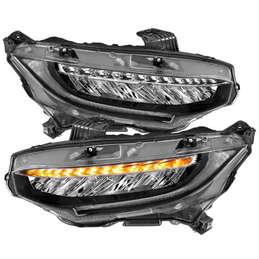 Picture of ANZO 16 - 17 Honda Civic Projector Headlights Plank Style Black wAmberSequential Turn Signal