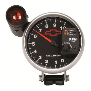 Picture of Autometer GM Bowtie Black 5in 10000 RPM Pedestal Electronic Tachometer w Ext Shift Light