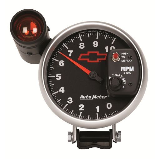 Picture of Autometer GM Bowtie Black 5in 10000 RPM Pedestal Electronic Tachometer w Ext Shift Light