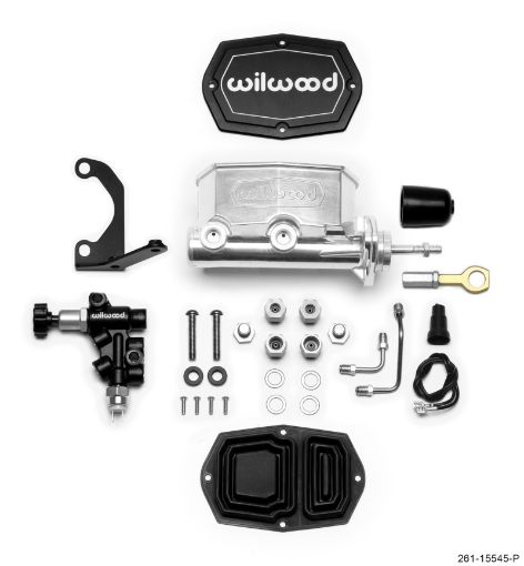 Picture of Wilwood Compact Tandem MC - 1.12in Bore wBracket and Valve fits Mustang (Pushrod) - Ball Burnished