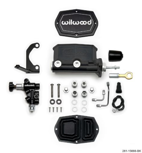 Picture of Wilwood Compact Tandem MC - 1.12in Bore wRH Bracket and Valve (Mustang Pushrod) - Black