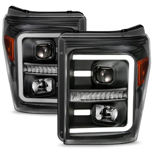 Picture of ANZO 2011 - 2016 Ford F250 Projector Headlights w Plank Style Switchback Black w Amber