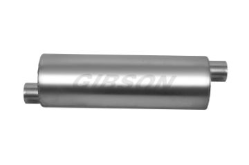 Picture of Gibson SFT Superflow OffsetOffset Round Muffler - 8x24in3in Inlet3in Outlet - Stainless